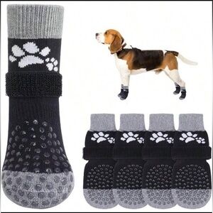 Non-Slip Dog Socks with Paw Print - Black and Gray